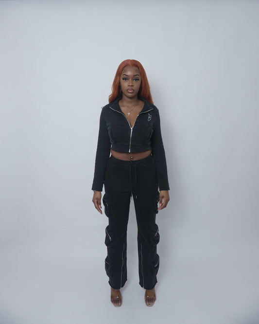 WFTESO CHARCOAL BLACK 'RIAH' TRACK PANTS